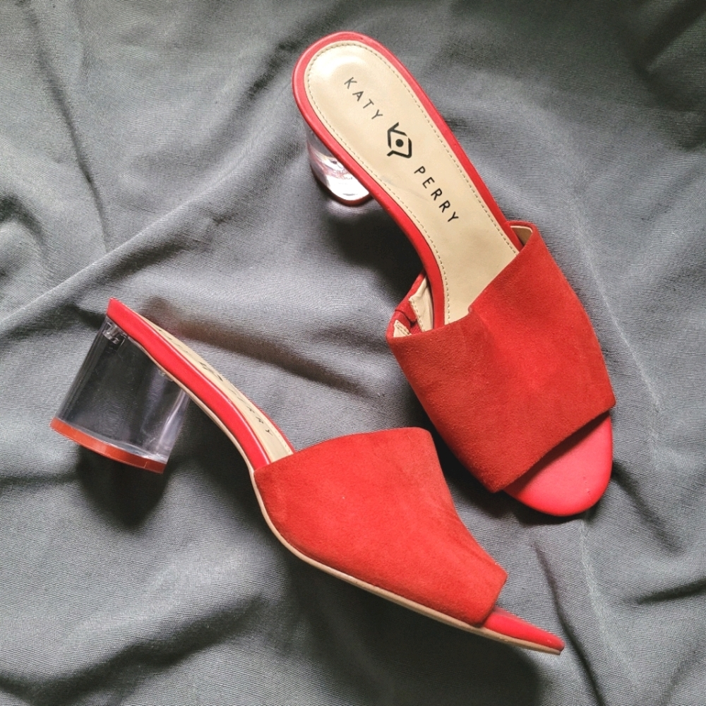 Katy Perry | Red Suede Lucite Heel Slides 9.5